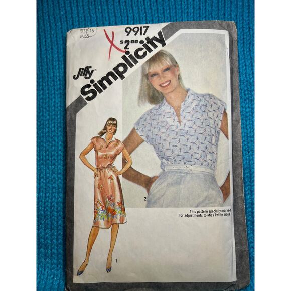 Simplicity Sewing pattern 9917 shirt dress blouse 1980s size 16 - Picture 1 of 6